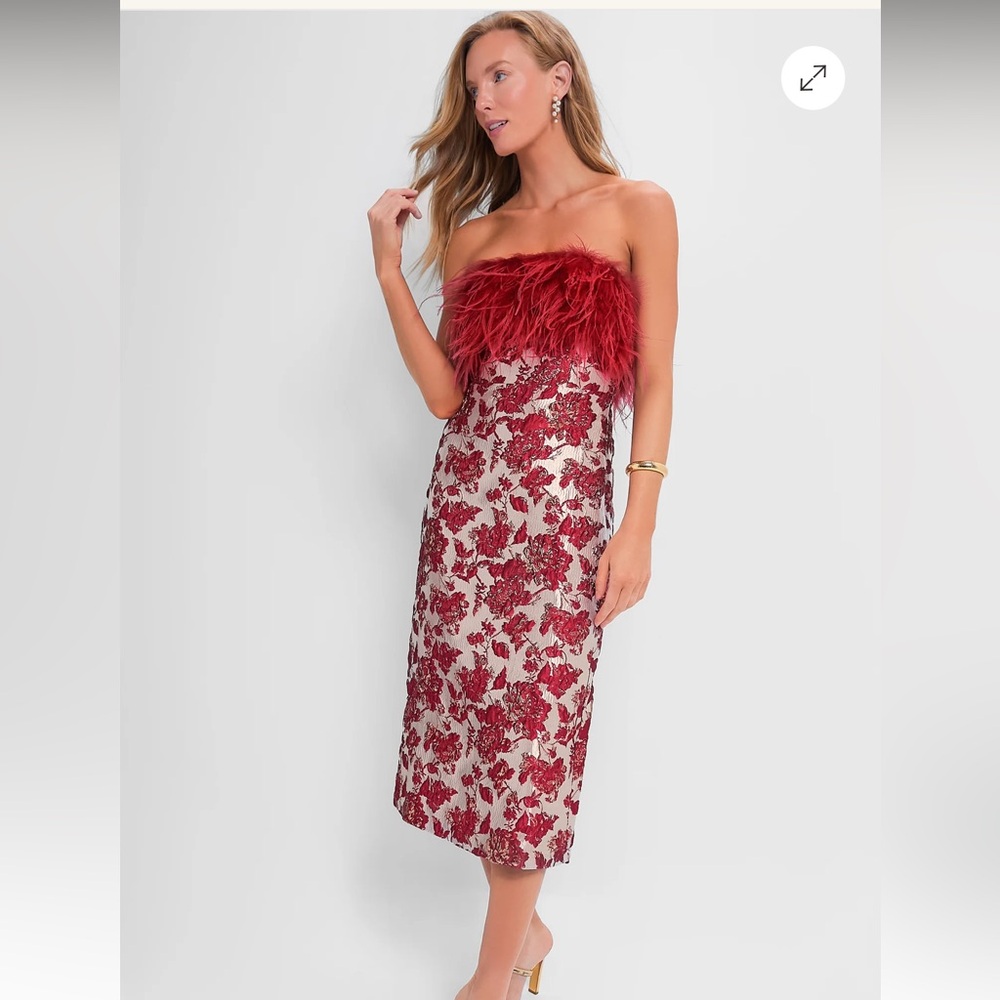 TUCKERNUCK HYACINTH HOUSE Red jacquard feather midi dress
